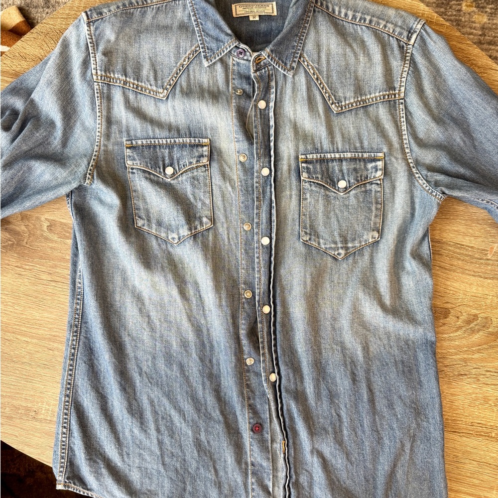 Guess Western Style Denim Snap-Front Long-Sleeve Shirt